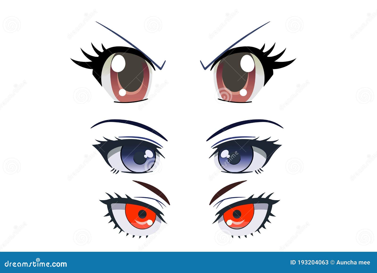 Olhos Anime Isolados Sobre Fundo Branco Estilo Design Ilustração fotos,  imagens de © Auncha25 #405656332