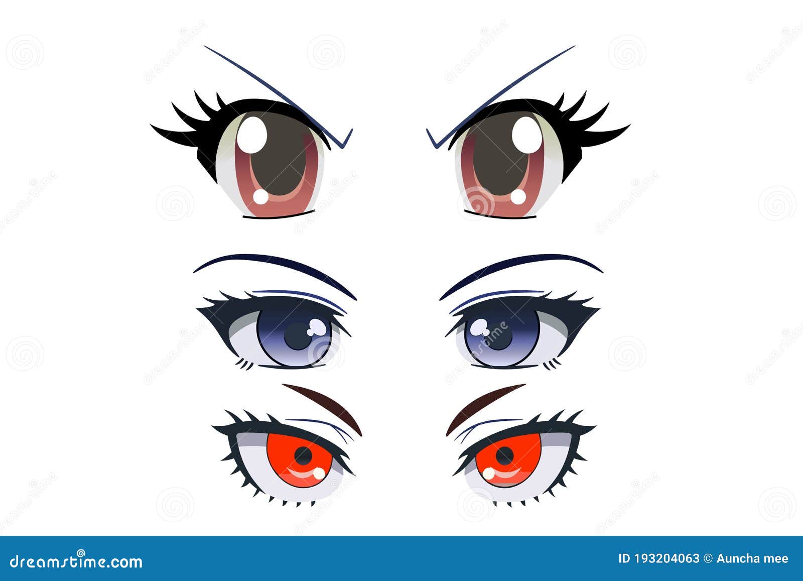 Conjunto de olhos de anime estilo mangá japonês ilustração