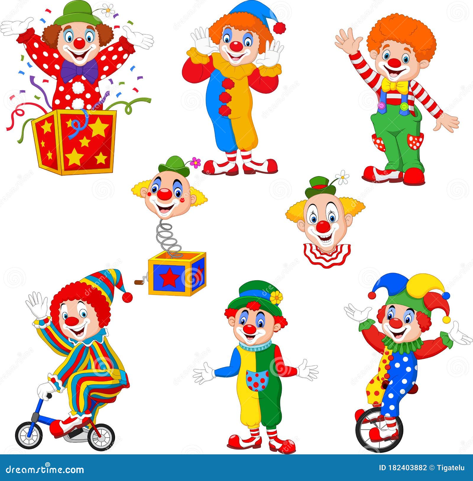 Conjunto De Payasos Felices De Dibujos Animados En Diferentes Poses Ilustración del Vector - Ilustración de actividad, actor: 182403882 Conjunto De Payasos Felices De Dibujos Animados En Diferentes Poses Ilustración del Vector - Ilustración de actividad, actor: 182403882