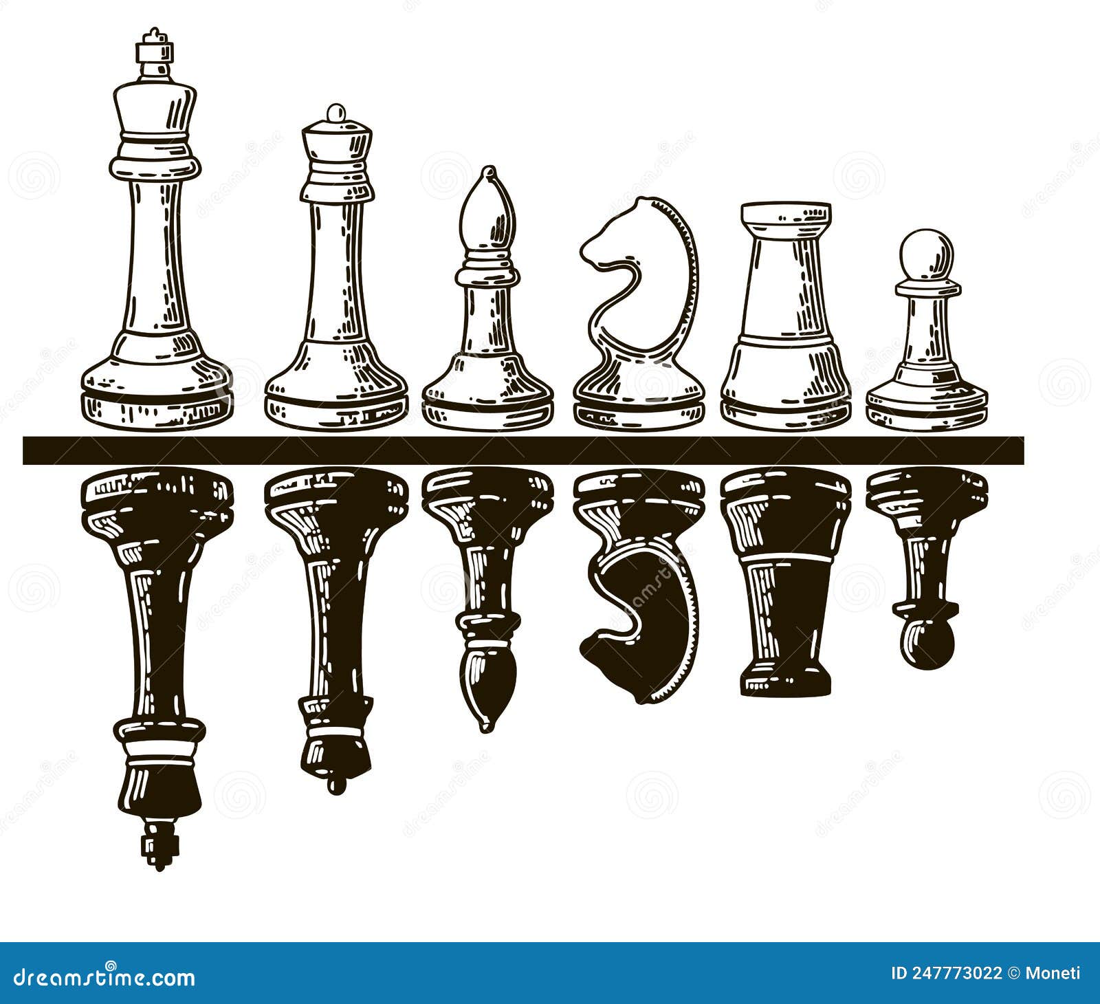 Peças de xadrez em estilo de desenho ilustração vetorial desenhada