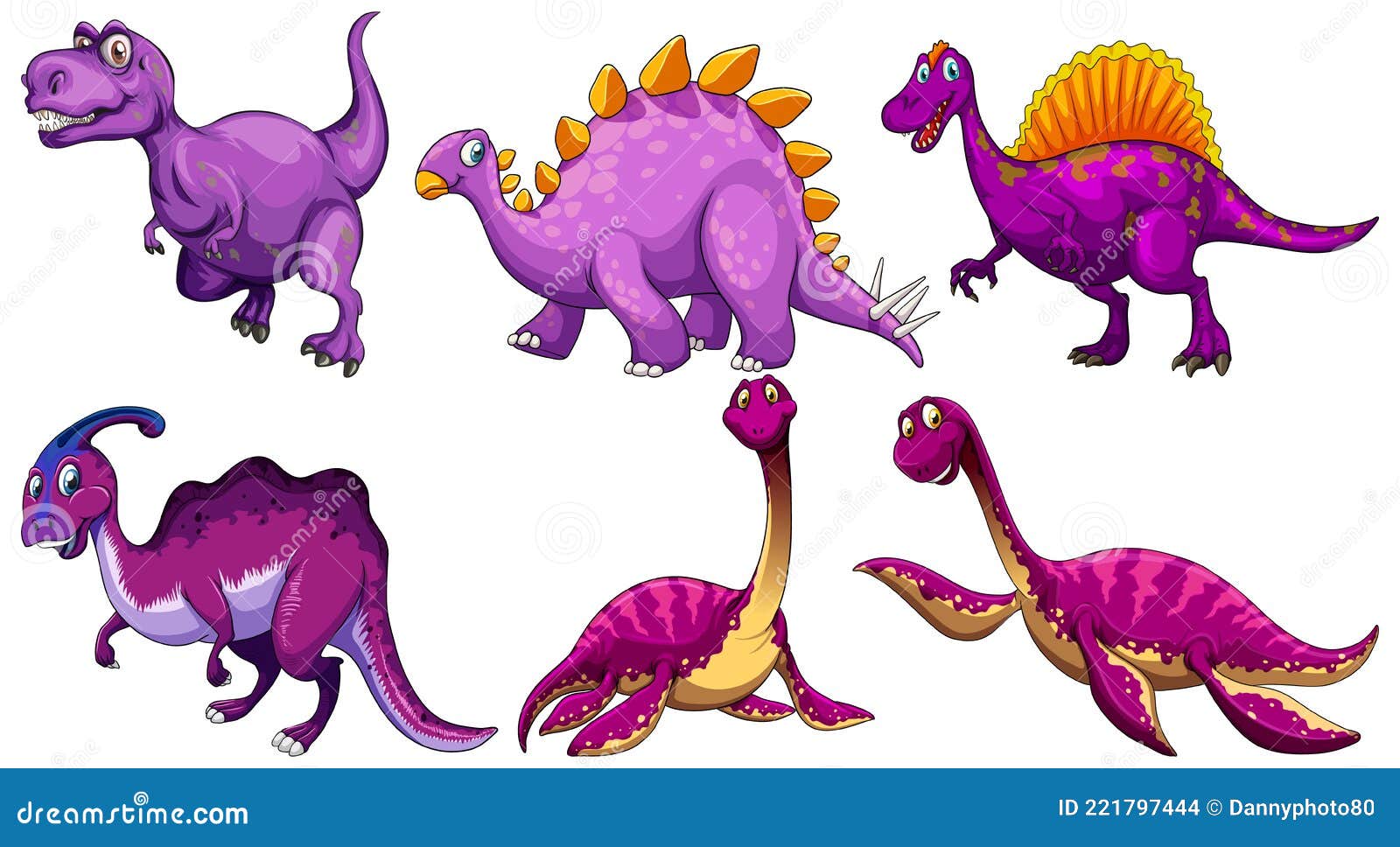 Conjunto De Personagem De Desenho Animado De Dinossauro Roxo Ilustração do  Vetor - Ilustração de wildlife, humano: 221797444