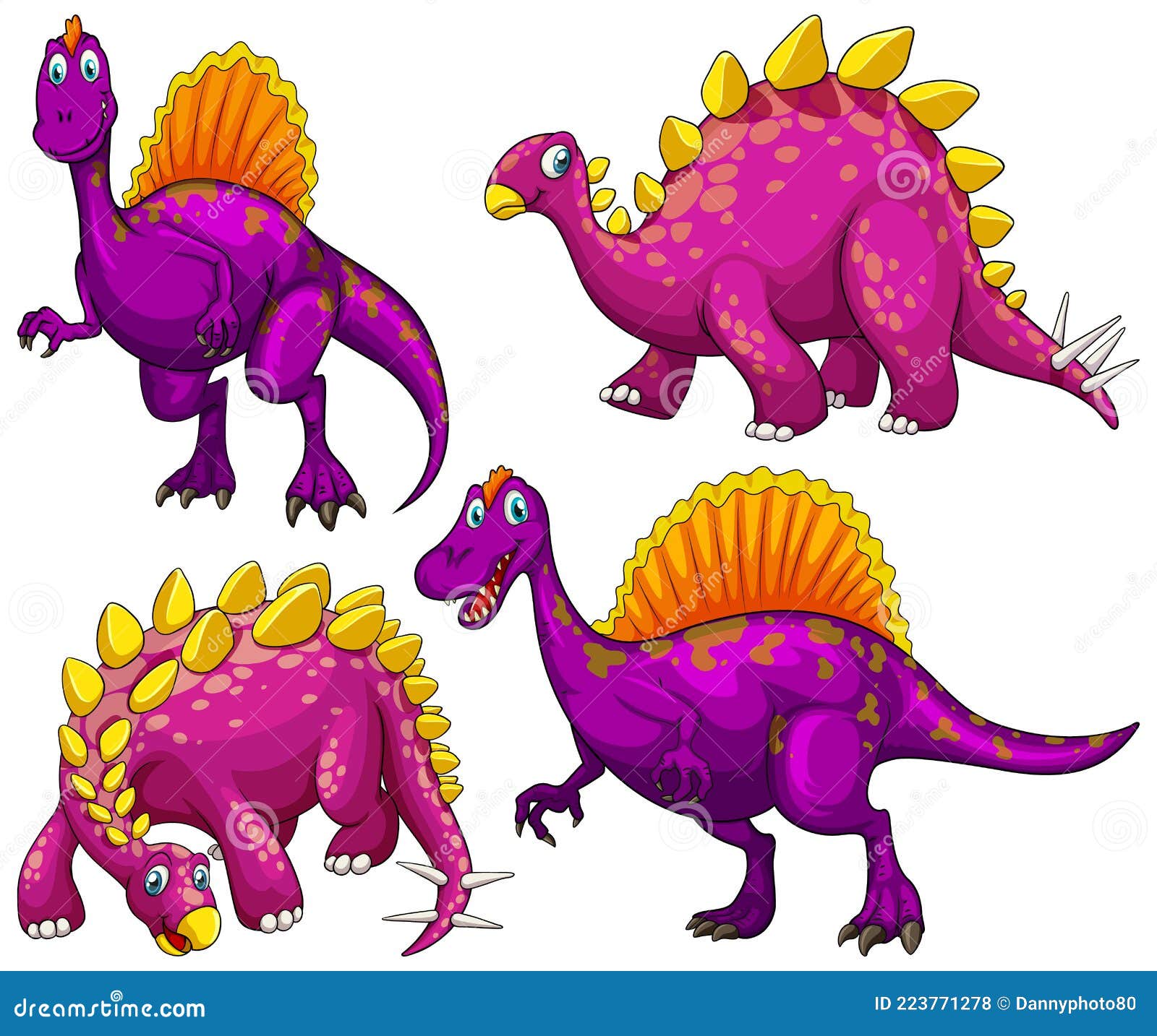 Um dinossauro roxo de desenho animado com dentes grandes