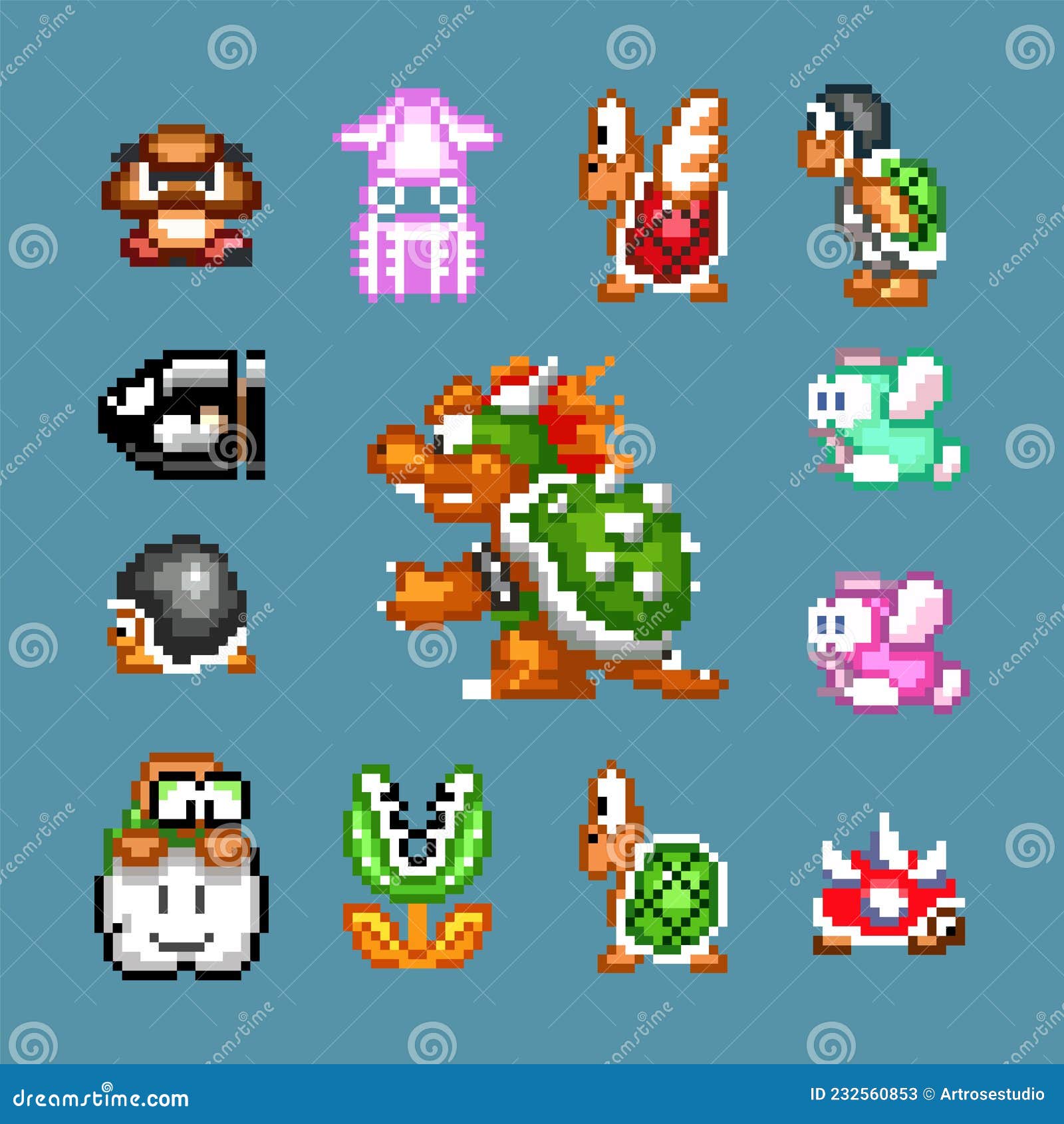 Conjunto De Personagens Inimigos De Super Mario De 16 Bits