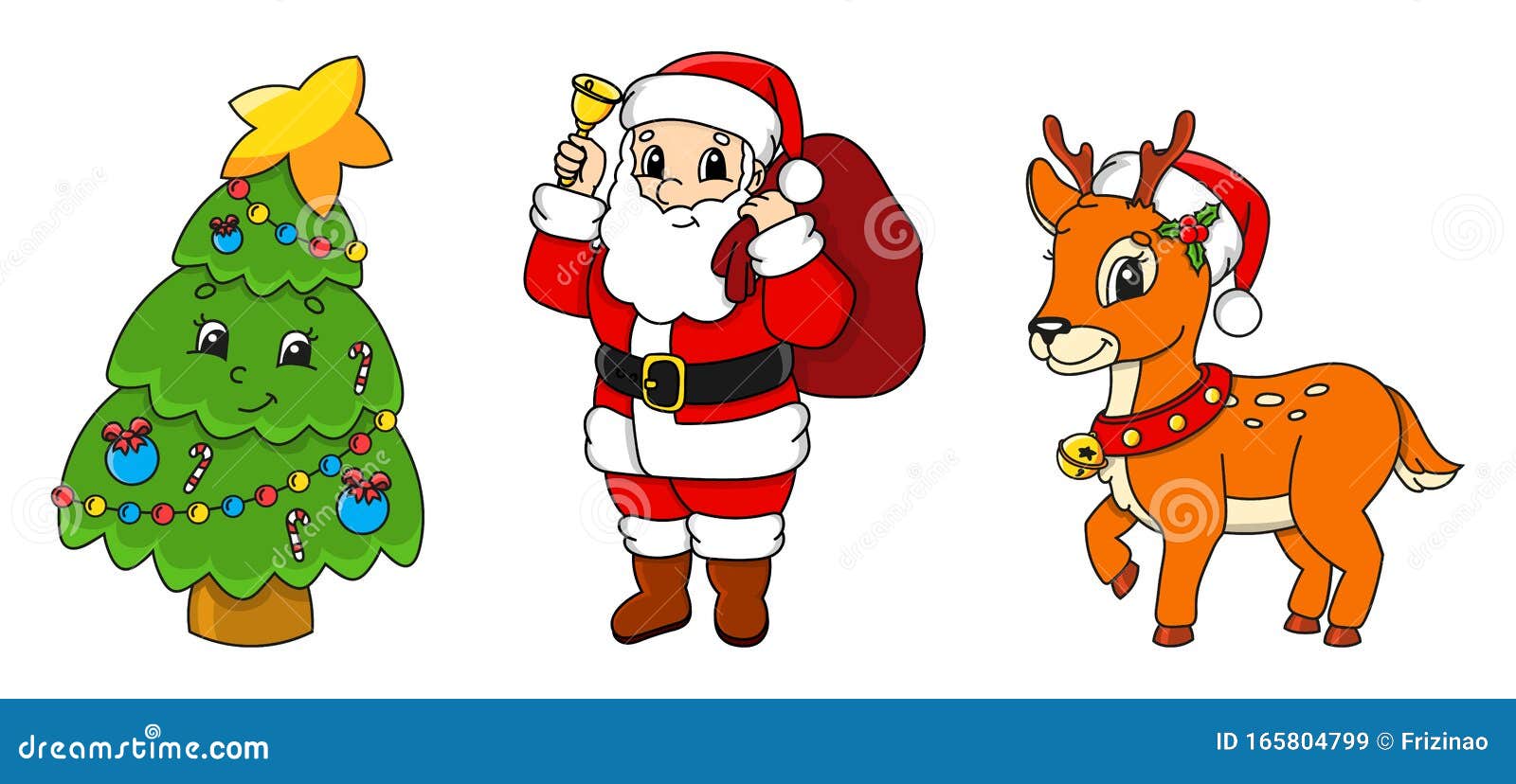 Conjunto De Personajes De Dibujos Animados Árbol De Navidad De Cuento De  Hadas, Santa Claus Con Regalos, Ciervo Adorable Feliz Añ Ilustración del  Vector - Ilustración de nieve, vacaciones: 165804799