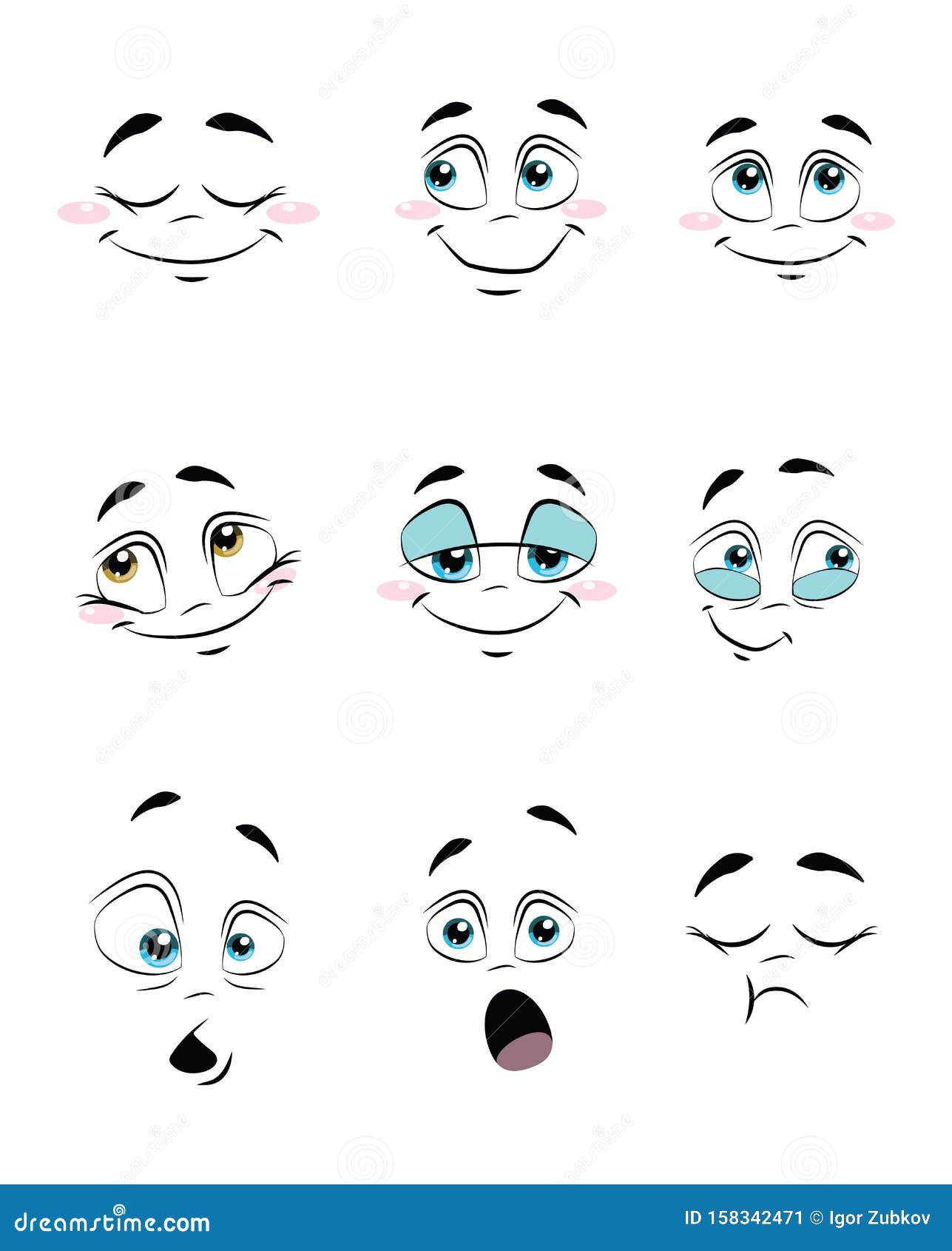 Conjunto De Personas Con Emociones. ColecciÃ³n De Expresiones Faciales.  Dibujo Vectorial De Ojos Y Sonrisas Para NiÃ±os Ilustración del Vector -  Ilustración de icono, boca: 158342471