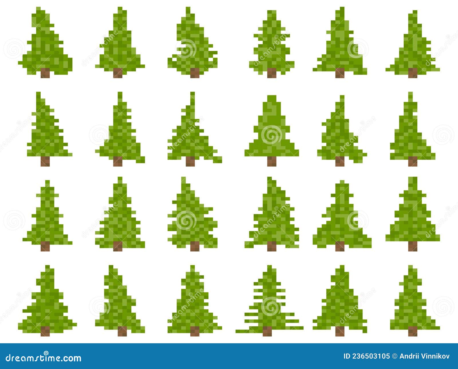Conjunto de ícones de pixel art de diferentes árvores coleção de