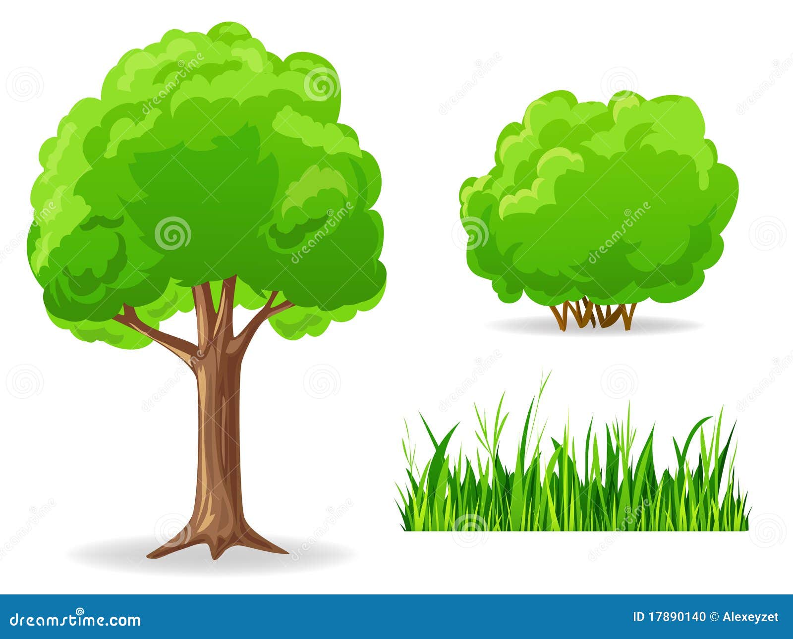 Conjunto De Plantas Verdes De La Historieta. Árbol, Arbusto, Hierba.  Ilustración del Vector - Ilustración de cubo, grupo: 17890140