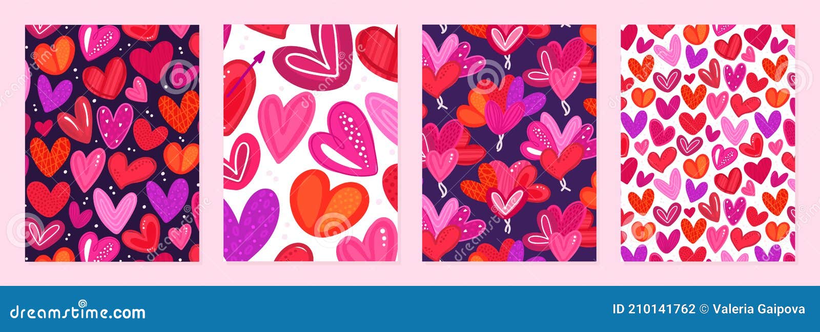 Conjunto De Plantillas De Portada Con Corazones Coloridos Con Textura  Dibujada a Mano. Diseño Para El Día De San Valentín. Símbolo Ilustración  del Vector - Ilustración de amor, modelo: 210141762