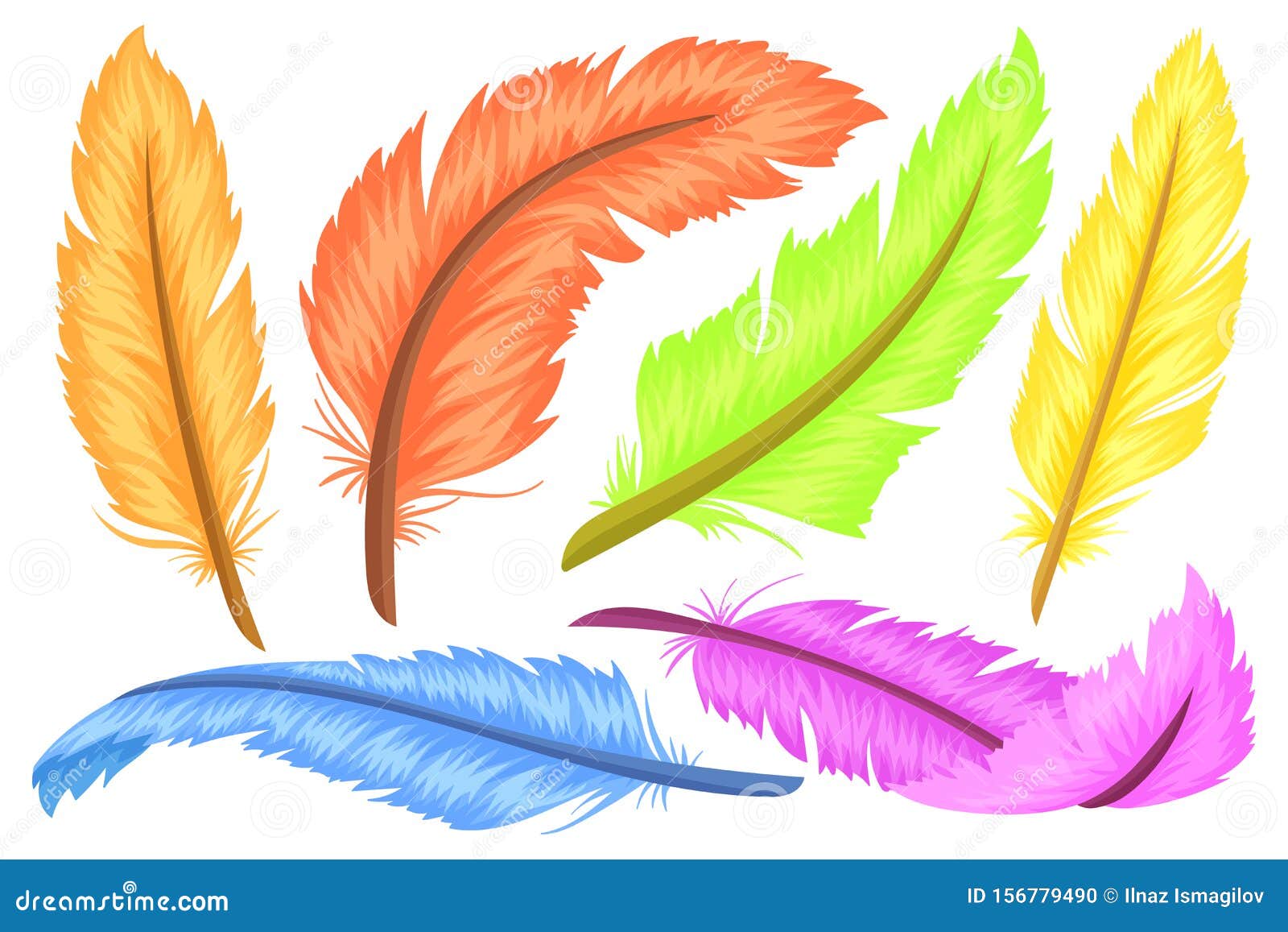 Conjunto De Plumas Coloridas, Diferentes Formas Y Colores. Dibujo Y Estilo  Plano. IlustraciÃ³n Del Vector Sobre Fondo Blanco Ilustración del Vector -  Ilustración de elemento, lindo: 156779490