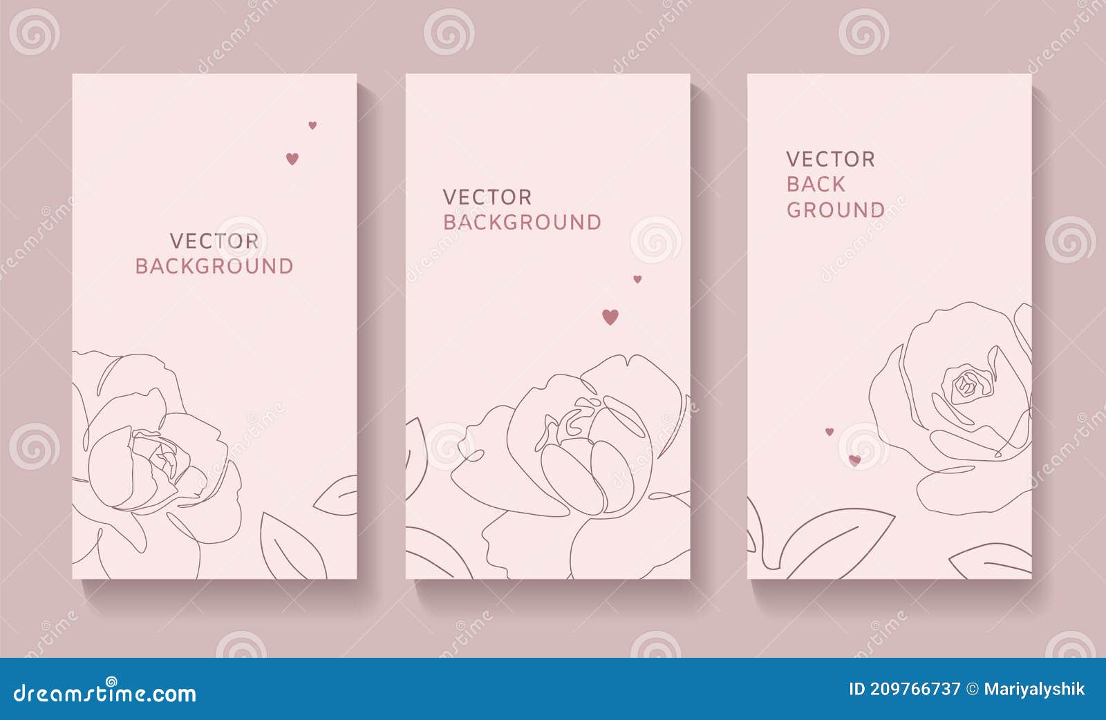 Conjunto De Portadas Florales Románticas Para Afiche De Carteles De Tarjetas  De Medios Sociales. Ilustración De Rosa De Línea únic Ilustración del  Vector - Ilustración de valentina, vector: 209766737