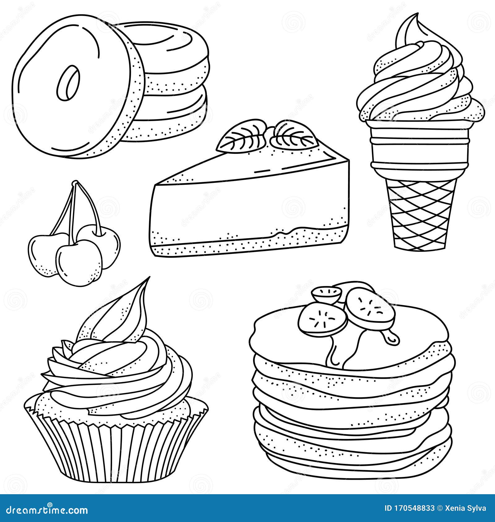 Conjunto De Postres Para Dibujar a Mano; Ilustración Vectorial En Blanco Y  Negro Ilustración del Vector - Ilustración de pasteles, alimento: 170548833