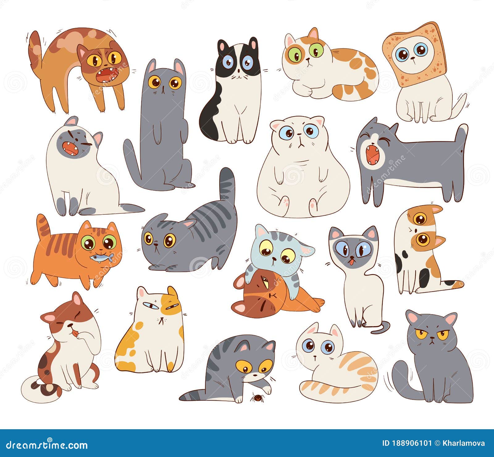 Coleção de vetores de desenhos animados de raças de gatos diferentes tipos  de gatinhos de desenhos animados vetoriais definem ilustração