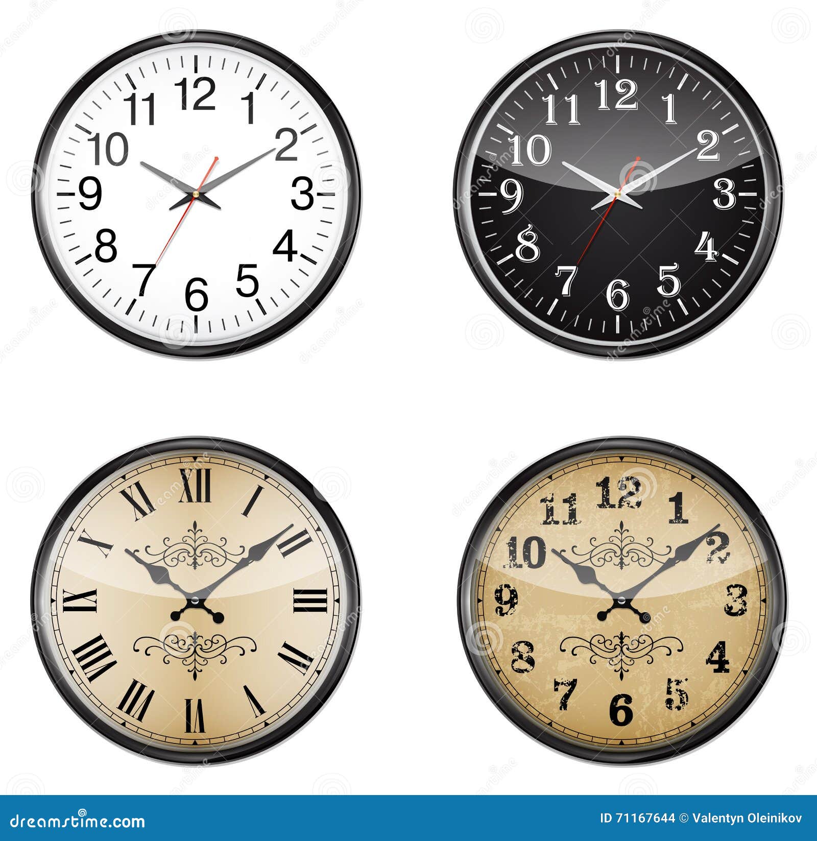 Conjunto de relojes. Sistema de relojes del soporte de la pared del vector