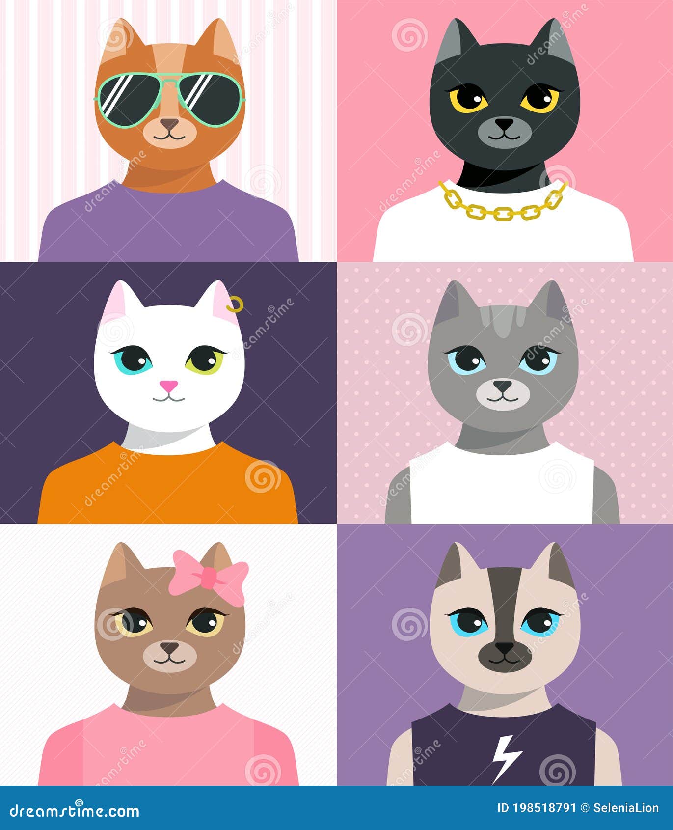 Conjunto De Retratos De Humanizados. Animales De Dibujos Animados De Moda En Ropa. Personajes De Color Avatares Con Camiseta Ilustración del Vector - Ilustración de avatares, cristales: 198518791