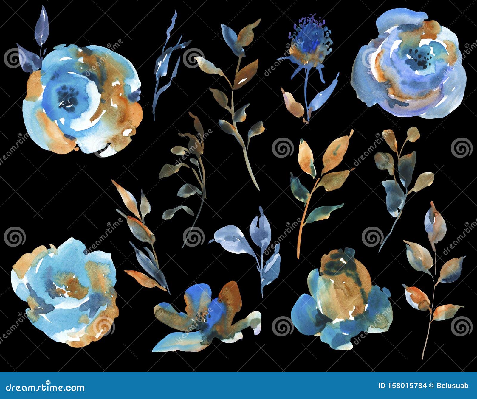 Conjunto De Rosas Color Turquesa, Flores Silvestres, Elementos De DiseÃ±o  Vintage. Flores Azules Naturales Aisladas En Fondo Blanc Stock de  ilustración - Ilustración de ramo, planta: 158015784