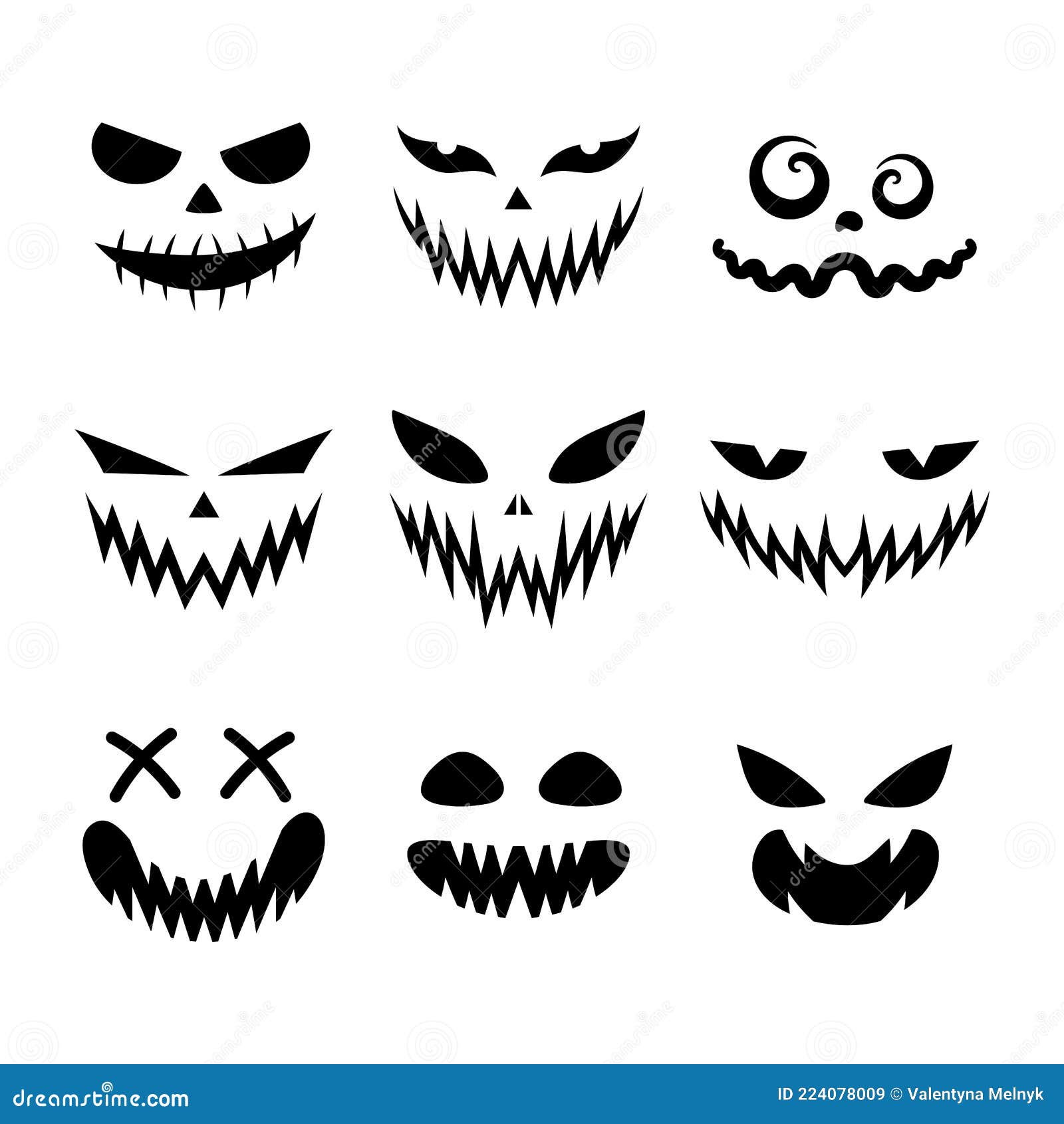 Conjunto De Rostos Assustadores E Engraçados Para Abóbora Ou Fantasma De  Halloween. Expressões Faciais De Jackolantern. Simples Co Ilustração do  Vetor - Ilustração de fantasma, olhos: 224078003