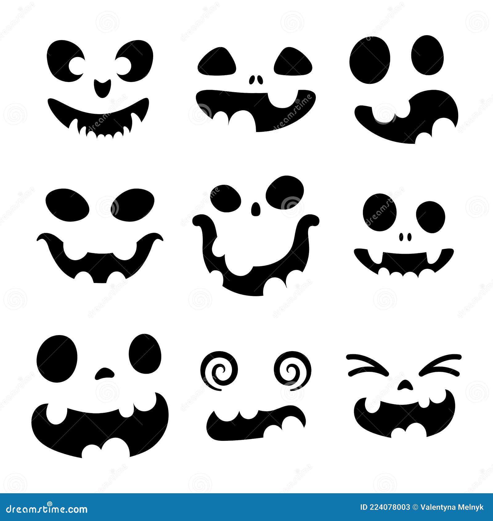 Conjunto De Rostos Assustadores E Engraçados Para Abóbora Ou Fantasma De  Halloween. Expressões Faciais De Jackolantern. Simples Co Ilustração do  Vetor - Ilustração de fantasma, olhos: 224078003