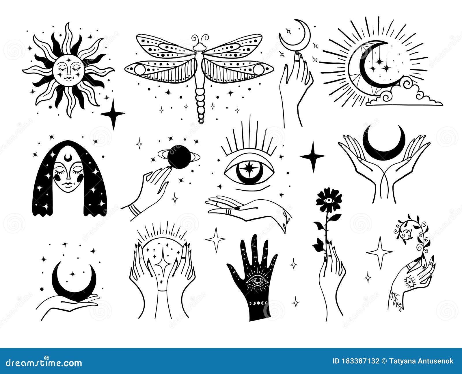Conjunto De Símbolos Mágicos Tatuajes Brujos. Luna Creciente Sol De Luna Con Manos Faciales Con Plantas Bola Mágica Y Estrellas. L Ilustración del Vector - Ilustración de esotérico, misterio: 183387132 Conjunto De Símbolos Mágicos Tatuajes Brujos. Luna Creciente Sol De Luna Con Manos Faciales Con Plantas Bola Mágica Y Estrellas. L Ilustración del Vector - Ilustración de esotérico, misterio: 183387132