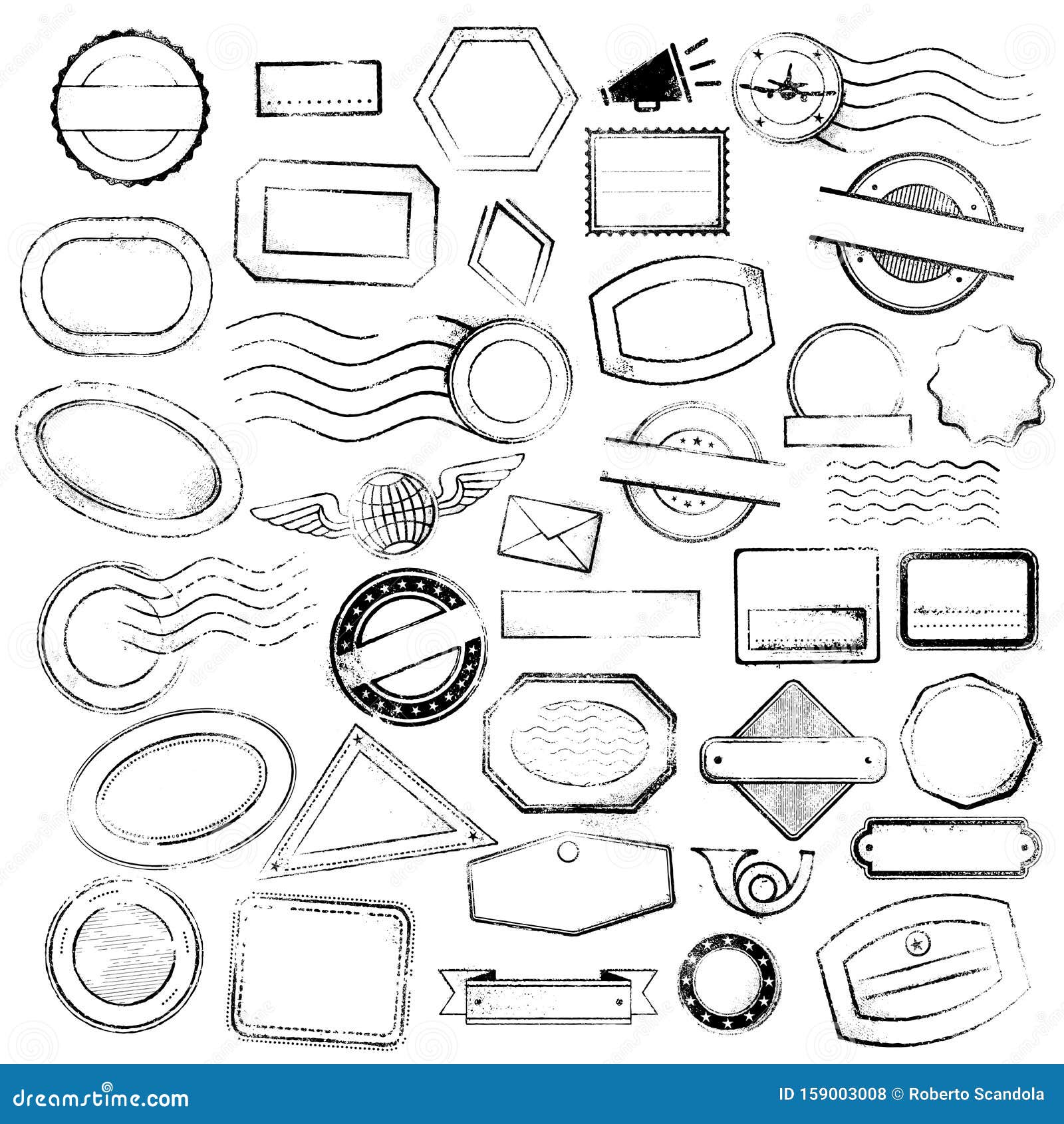 Conjunto De Sellos Postales Y Marcas Postales Ilustración del Vector