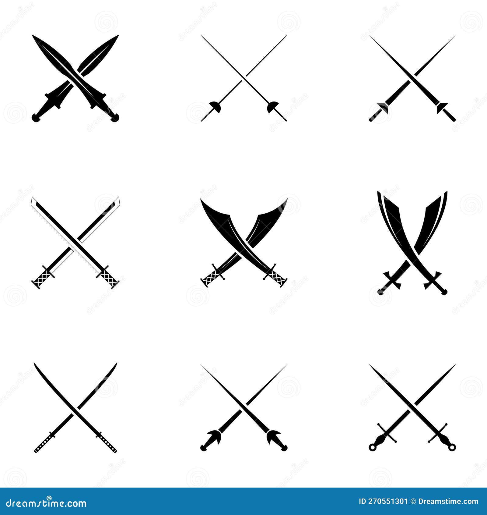 Coleção de conjunto de espadas de espada de cavaleiro cruzado design de  desenho animado de arma antiga