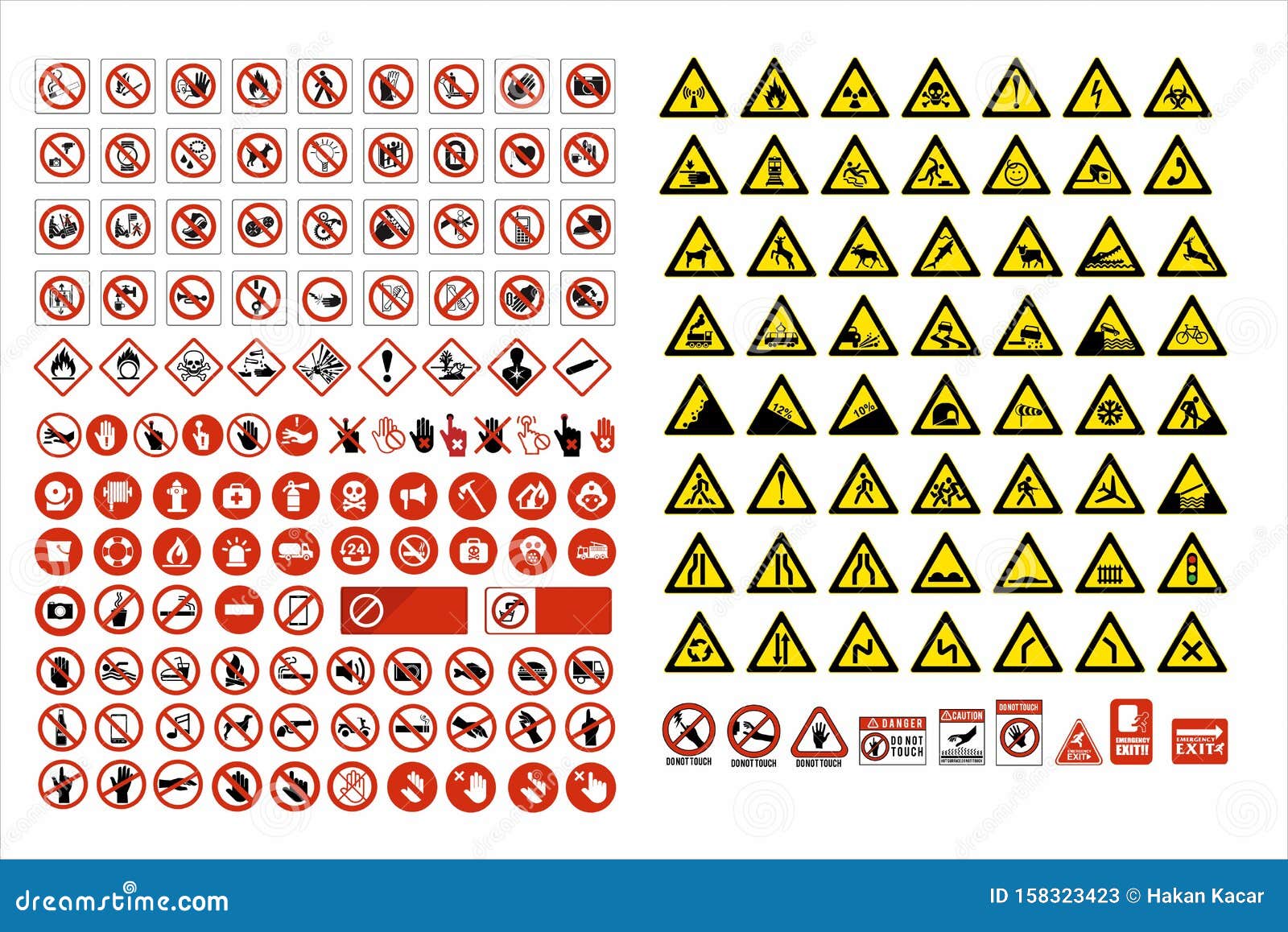 Conjunto De Sinais Obrigatórios, Sinais De Perigo, Sinais Proibidos, Sinais  De Segurança No Trabalho E De Saúde, Painéis De Aviso Ilustração do Vetor -  Ilustração de industrial, risco: 158323423