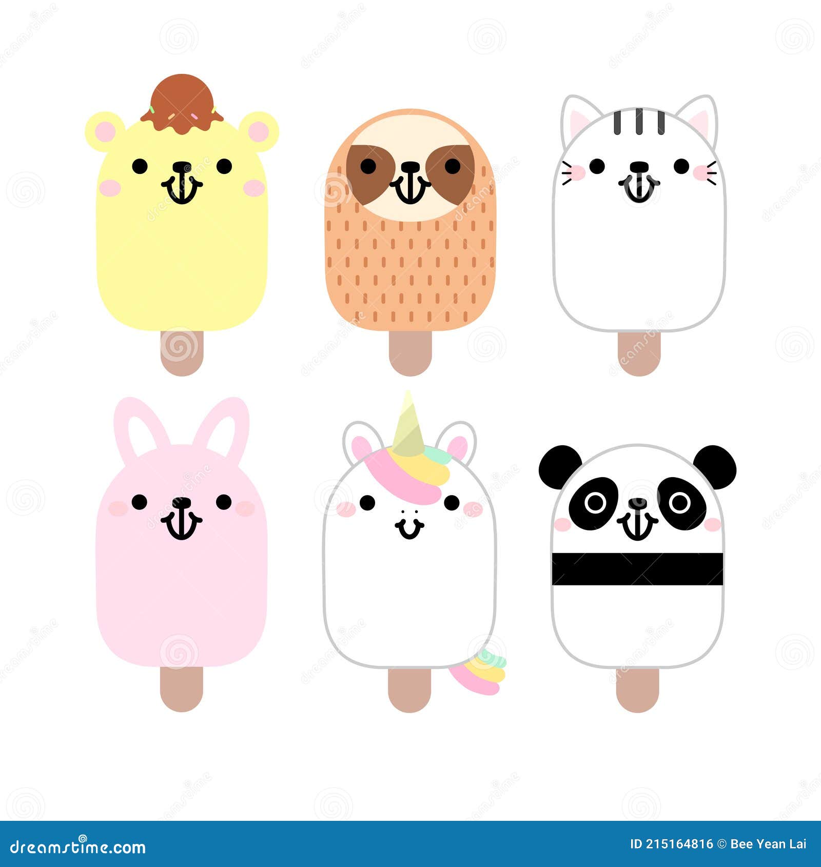 Sorvete De Desenho Animado Com Animais No Estilo Kawaii Com Rosto