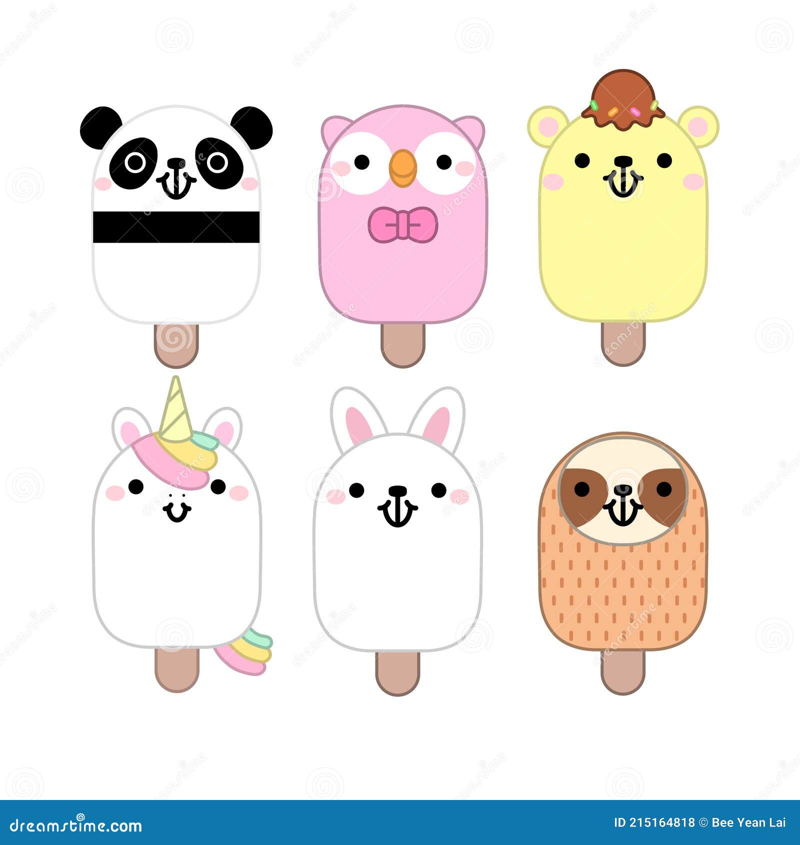 Conjunto De Sorvete De Cartoon Fofo Com Animais. No Estilo Kawaii Com Rosto  Sorridente E Bochechas Rosa Ilustração do Vetor - Ilustração de feliz,  fofofo: 215164818