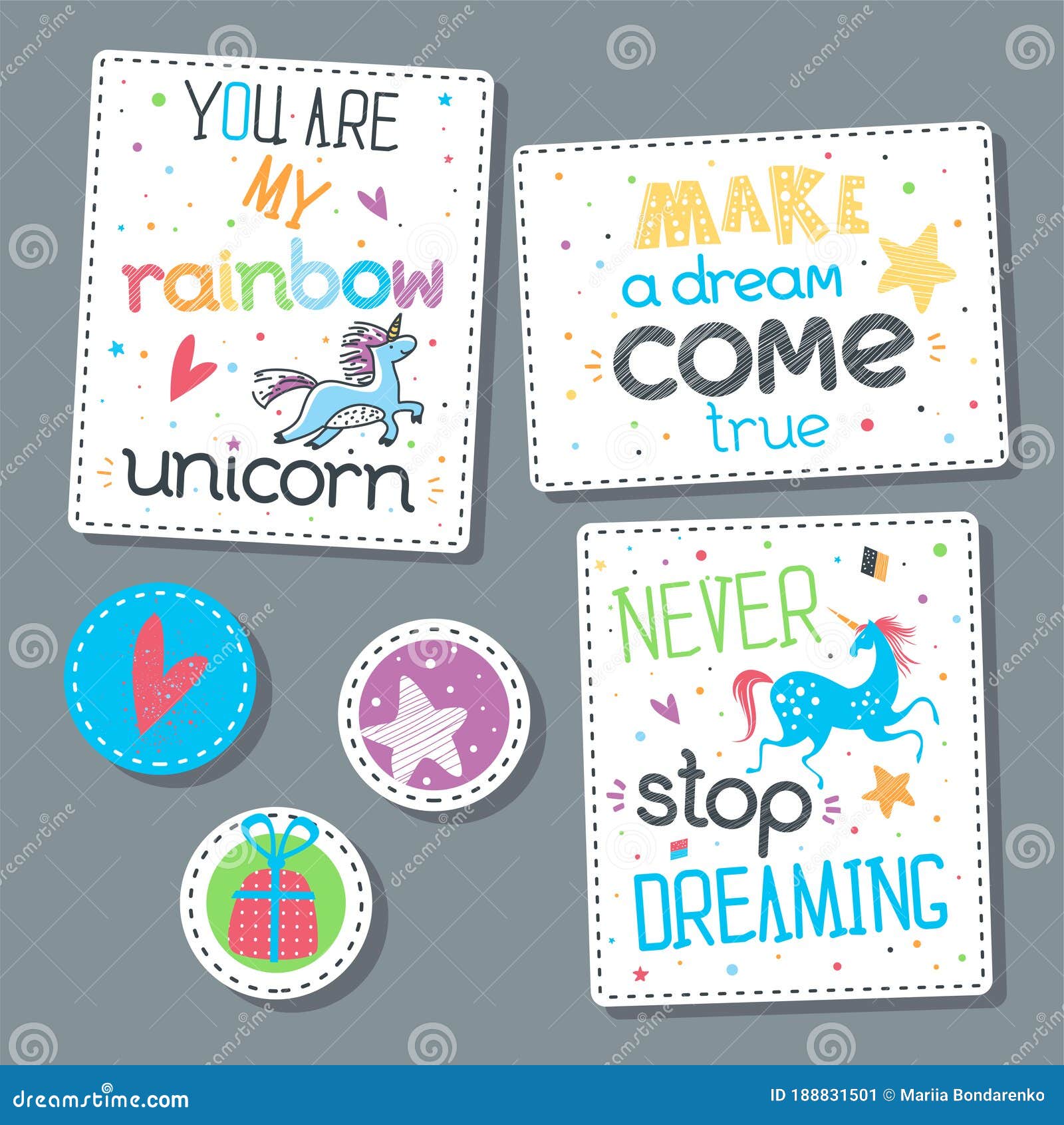 Conjunto De Stickers Infantiles Con Unicornios Ilustración del Vector -  Ilustración de positivo, pensamiento: 188831501