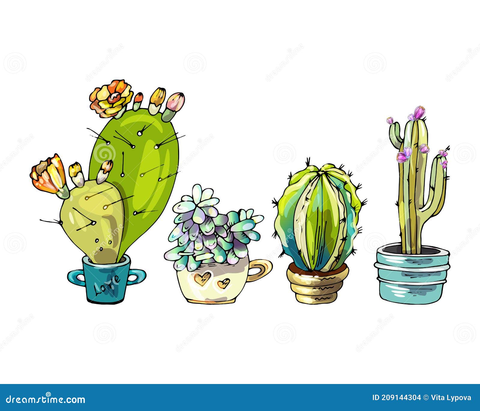 Conjunto De Succultos De Cacto De Desenho Animado Ilustração do Vetor -  Ilustração de potenciômetros, méxico: 209144304