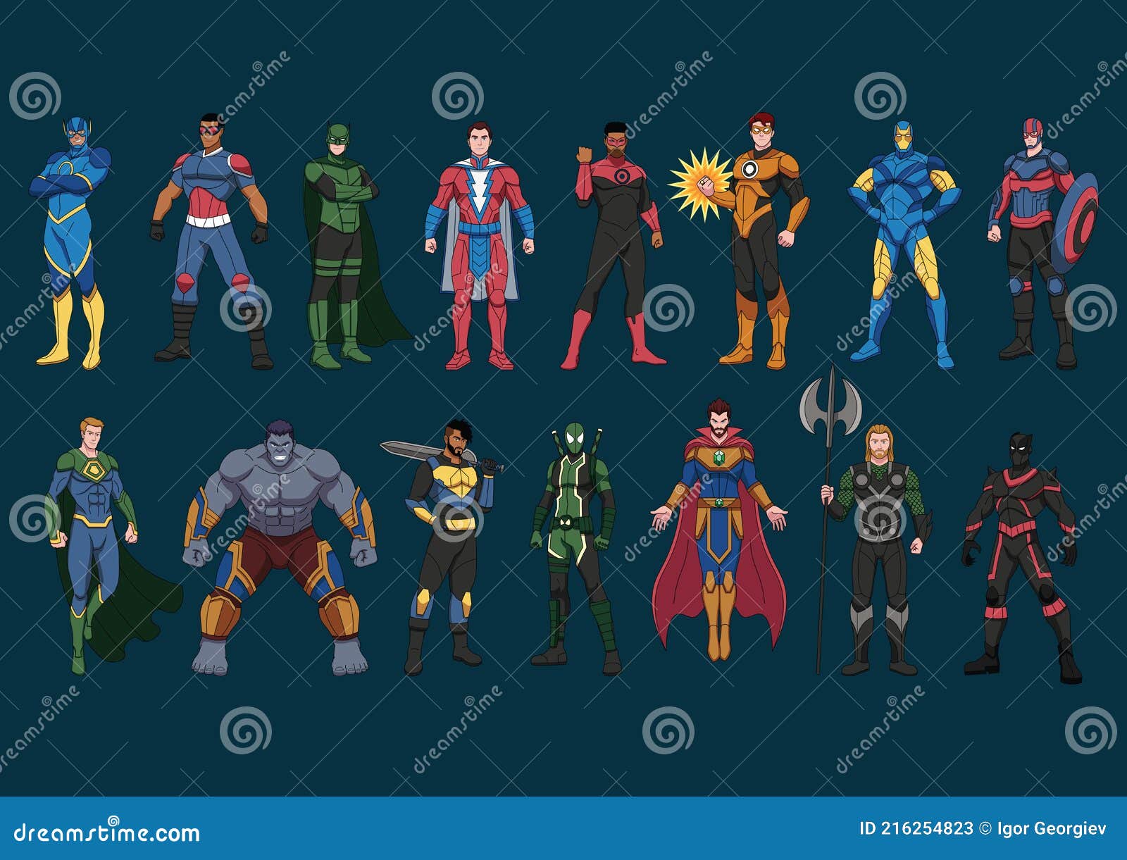 Conjunto De Super Heros Marvel Y Dc Vector Ilustración Póster Plantilla  Foto de archivo editorial - Ilustración de libro, arte: 216254823