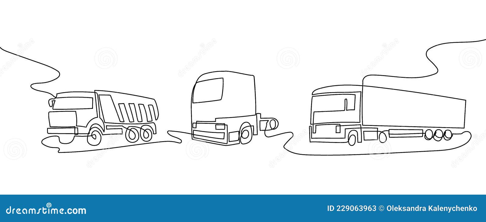 Conjunto De Trazos De Línea Continua De Transporte Comercial. Una Línea De  La Camioneta De Volcado De Camiones. Ilustración del Vector - Ilustración  de bosquejo, arte: 229063963
