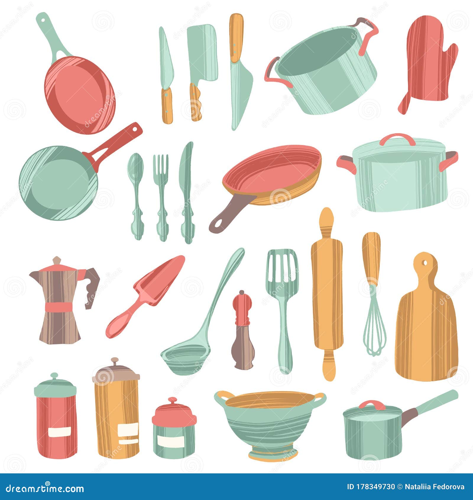 Conjunto De Utensilios De Cocina E Ilustraciones De Vectores a