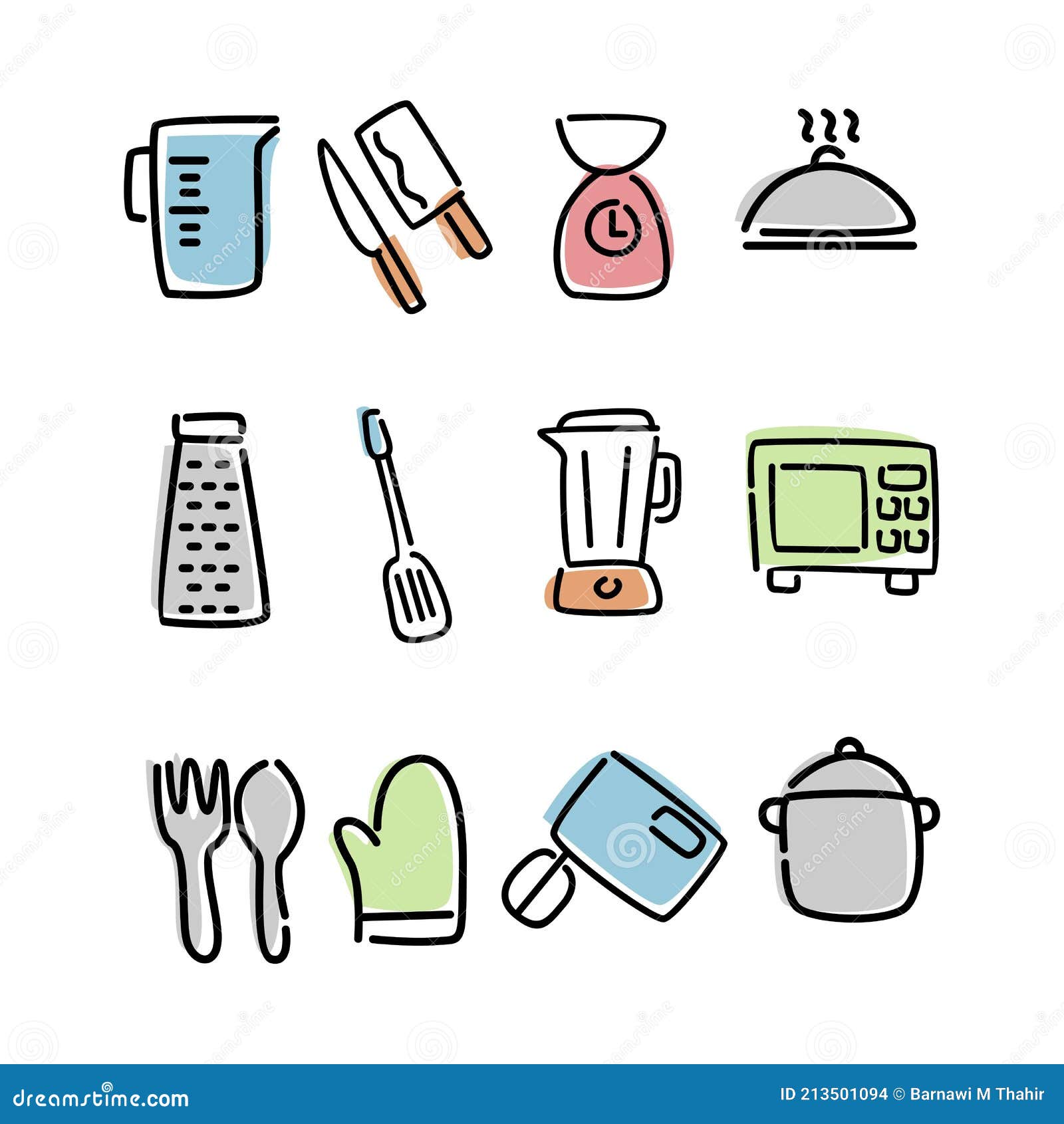 Conjunto De Utensilios De Cocina Icono Vector Ilustración De Dibujos  Animados Ilustración del Vector - Ilustración de cocinero, interior:  213501094