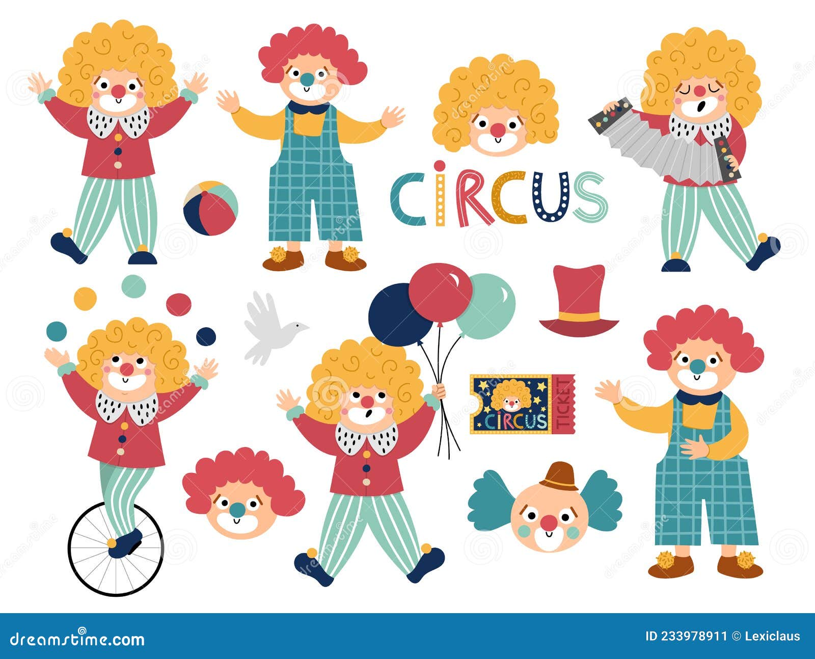 Conjunto De Vectores Con Payasos. Artista De Circo. Paquete De Iconos De Vacaciones De Diversión. Dibujos Animados De Personajes D Ilustración del Vector - Ilustración de ilusionista, globo: 233978911 Conjunto De Vectores Con Payasos. Artista De Circo. Paquete De Iconos De Vacaciones De Diversión. Dibujos Animados De Personajes D Ilustración del Vector - Ilustración de ilusionista, globo: 233978911