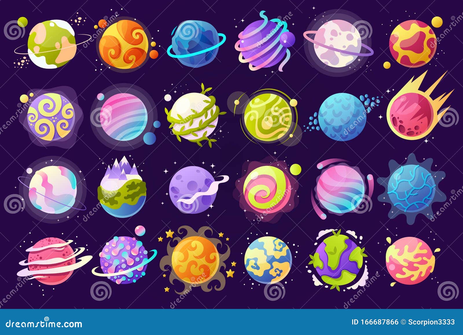 Conjunto De Vectores De Planetas De Dibujos Animados Conjunto Colorido  