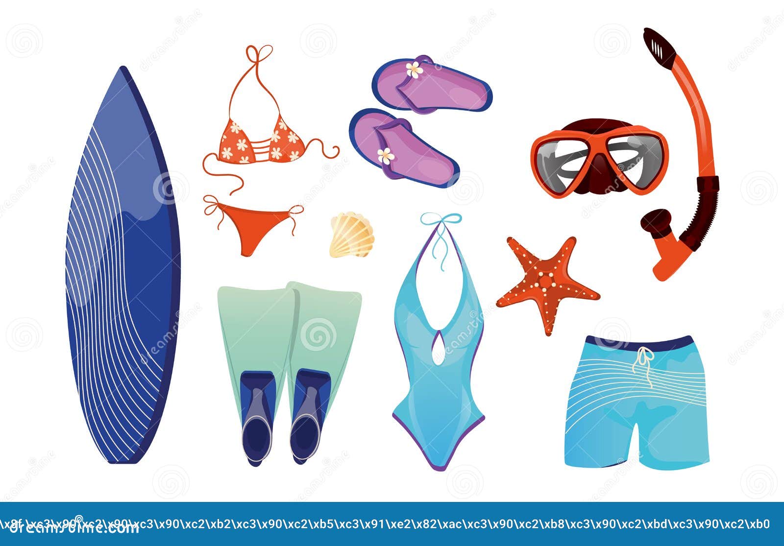 Conjunto De Verano Con Artículos De Playa Ilustración del Vector -  Ilustración de accesorios, coctel: 213987573