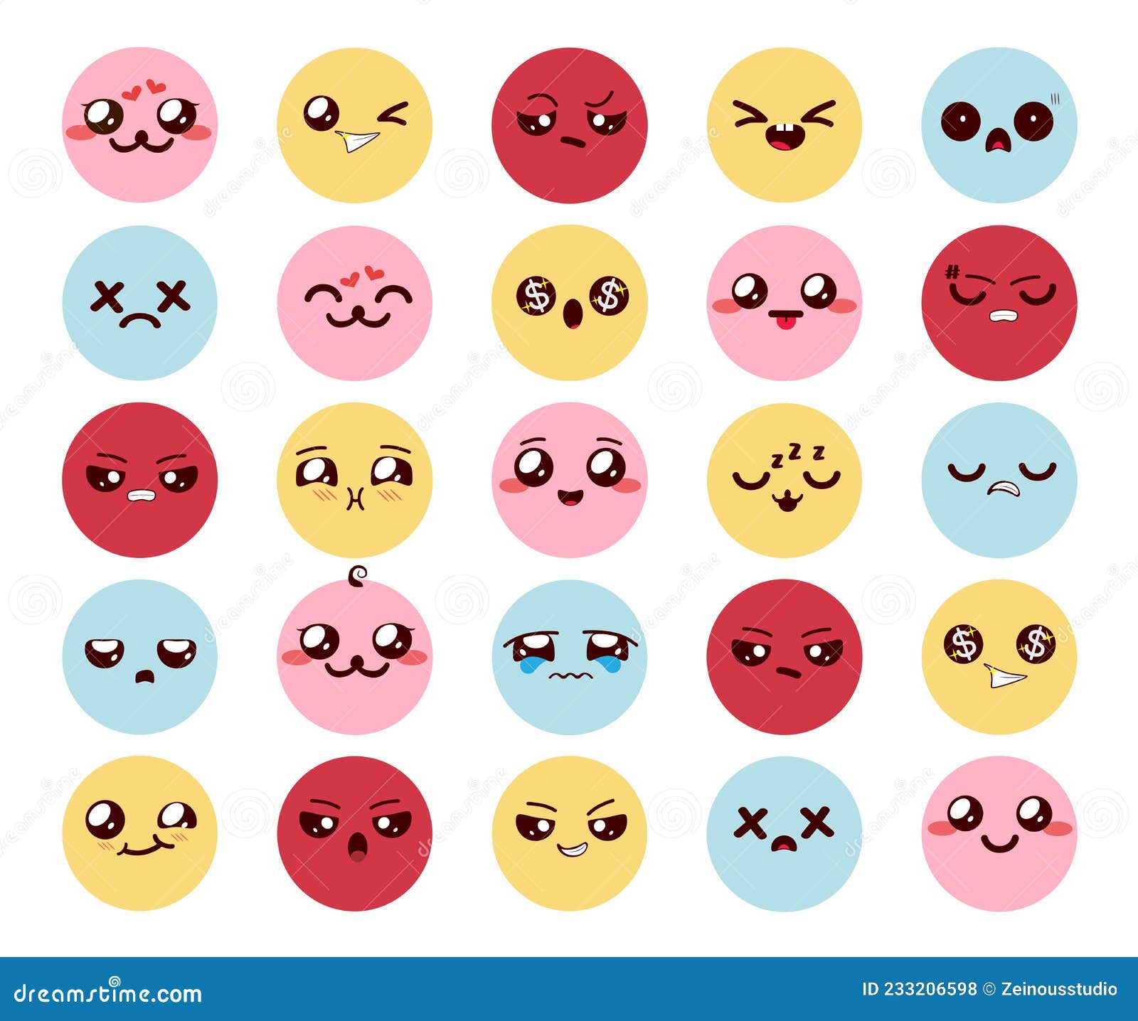 Kawaii Rosto Emoticon Ícone Vector Ilustração Design Royalty Free