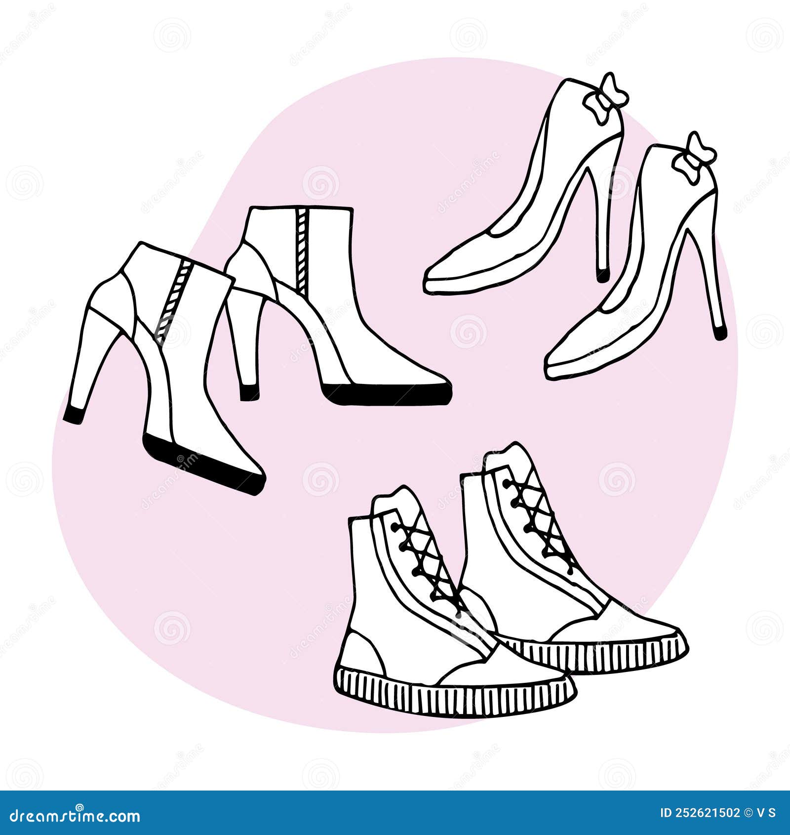 Conjunto De Zapatos De Mujer Zapatos De Tacón Alto Zapatos De Tacón De Tacón Altos Zapatos Zapatillas Deporte. Dibujo D Ilustración del Vector - Ilustración de alto: 252621502