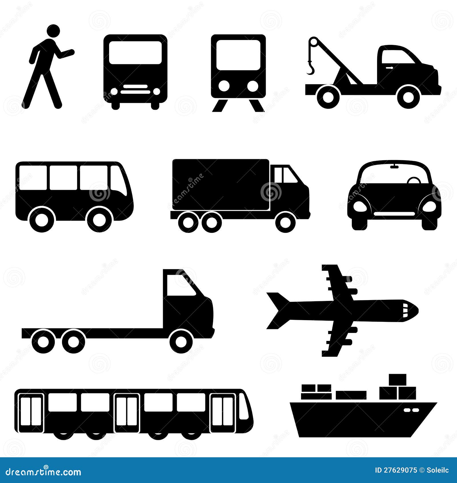 Conjunto del icono del transporte. Icono del transporte fijado en negro