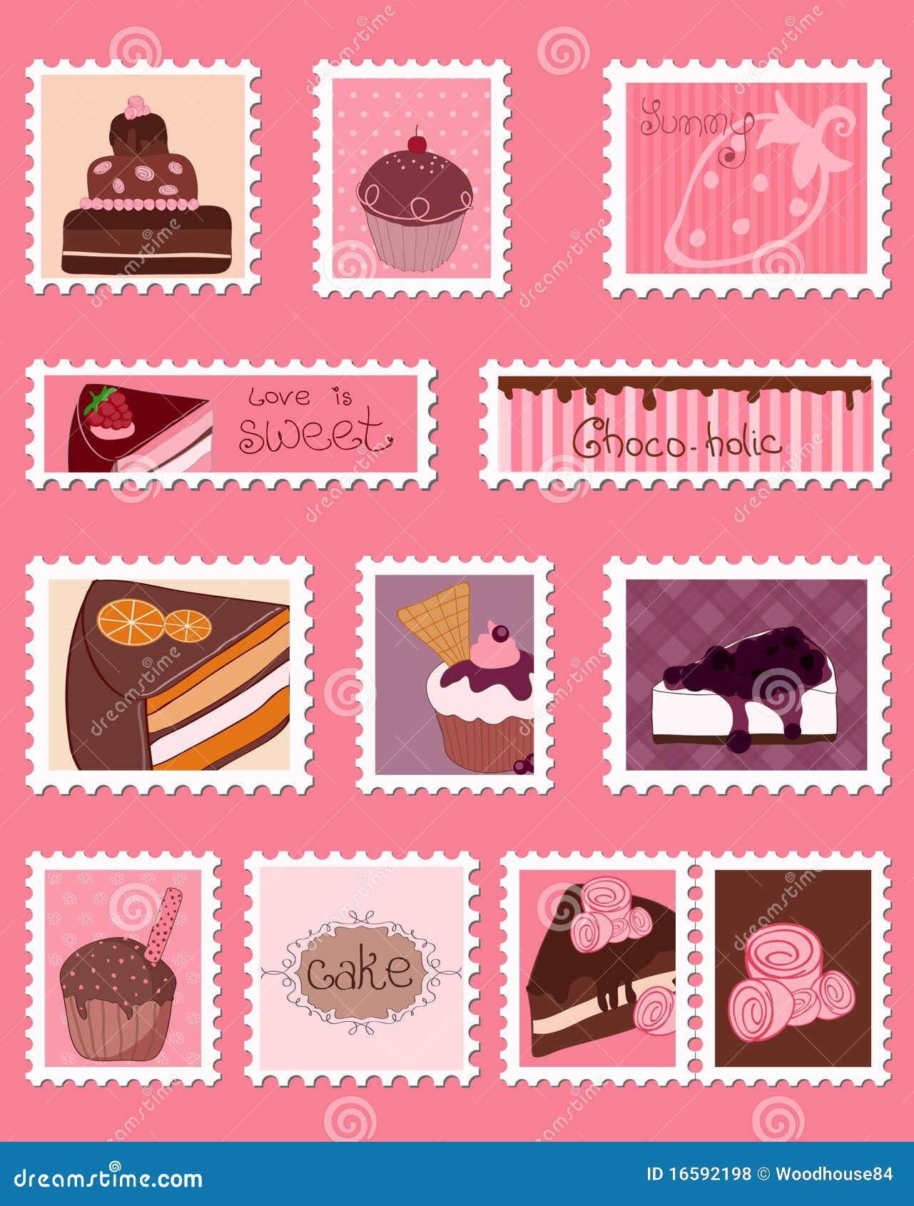 Conjunto Dulce Del Vector De Los Sellos Ilustración del Vector