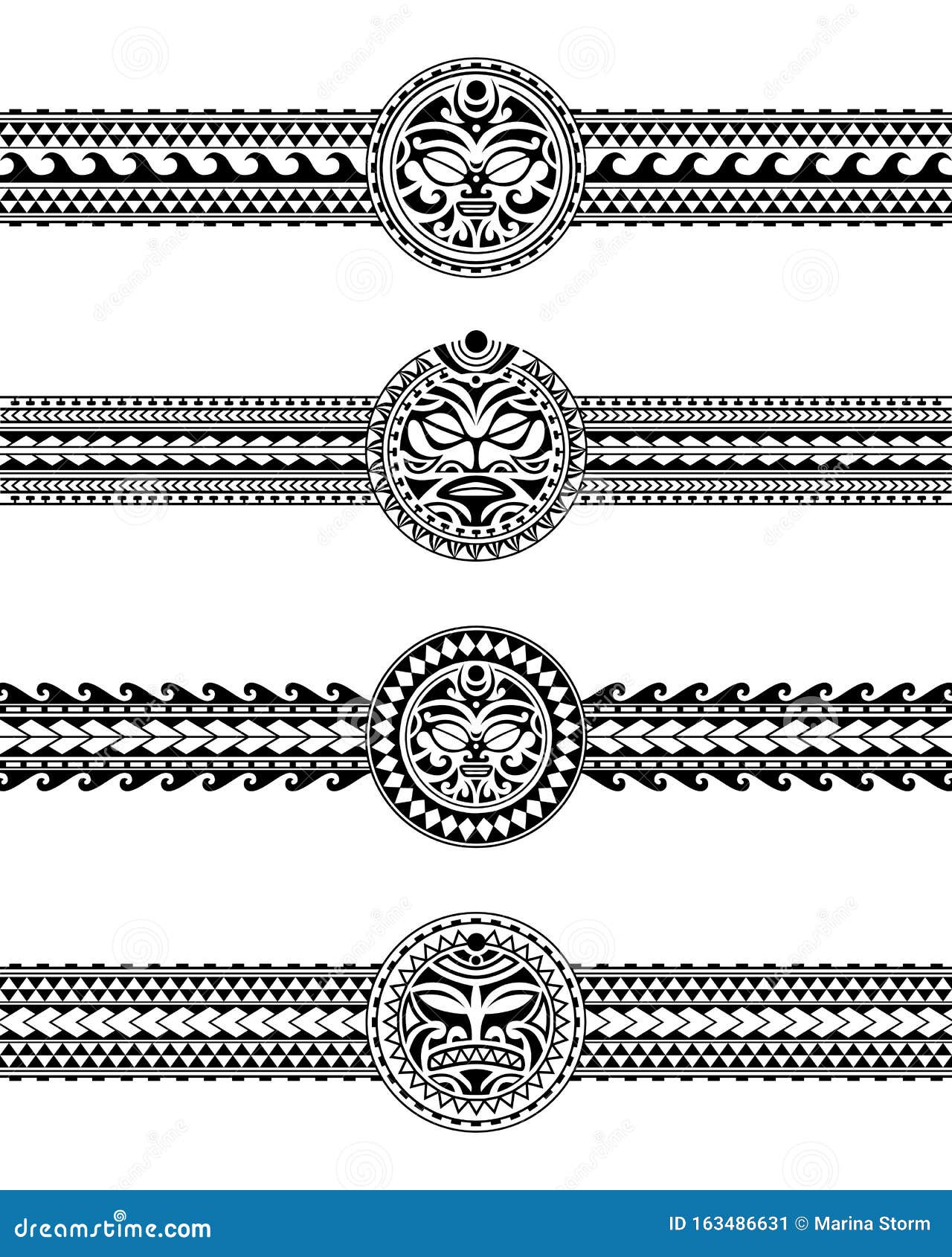 Conjunto Maorí De Tatuajes Polinesios Frontera Tríbal Patrón Vectorial  Diseño Del Tatuaje De Brazalete Samoano Antes Del Brazo O Ilustración del  Vector - Ilustración de tribal, polinesio: 163486631