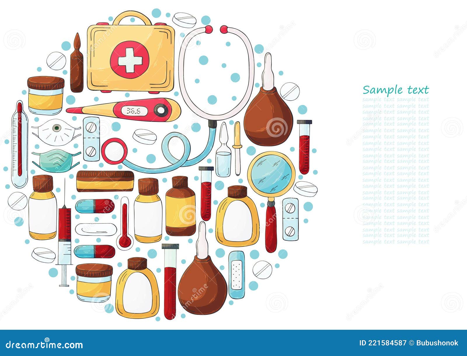 Conjunto Redondo De Textos De Ilustrações De Vetor. Conjunto De Ferramentas  Médicas Em Estilo De Desenho Manual. Ferramentas Médic Ilustração do Vetor  - Ilustração de droga, tabuleta: 221584587