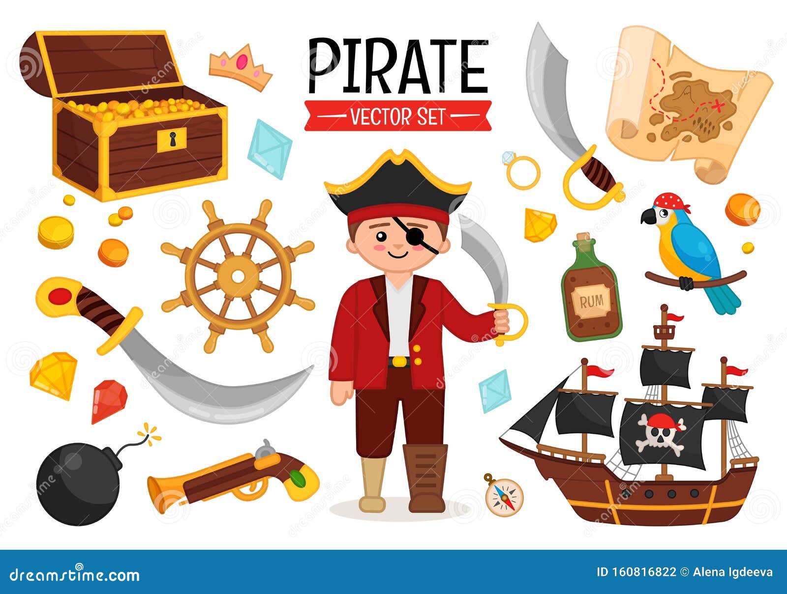 Conjunto Vectorial De Accesorios Piratas De Dibujos Animados Ilustración  del Vector - Ilustración de marinero, lindo: 160816822