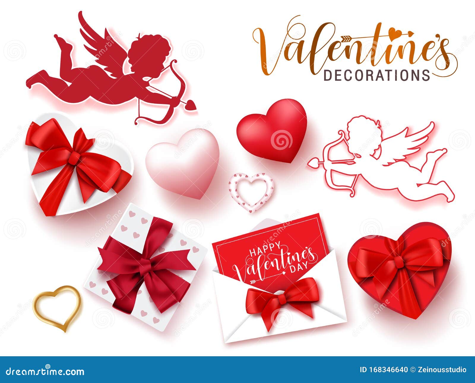 Conjunto Vectorial De Decoraciones De San Valentín Decoración De San  Valentín De Cupido, Regalos, Carta Y Elementos De Corazones Ilustración del  Vector - Ilustración de ornamento, valentina: 168346640