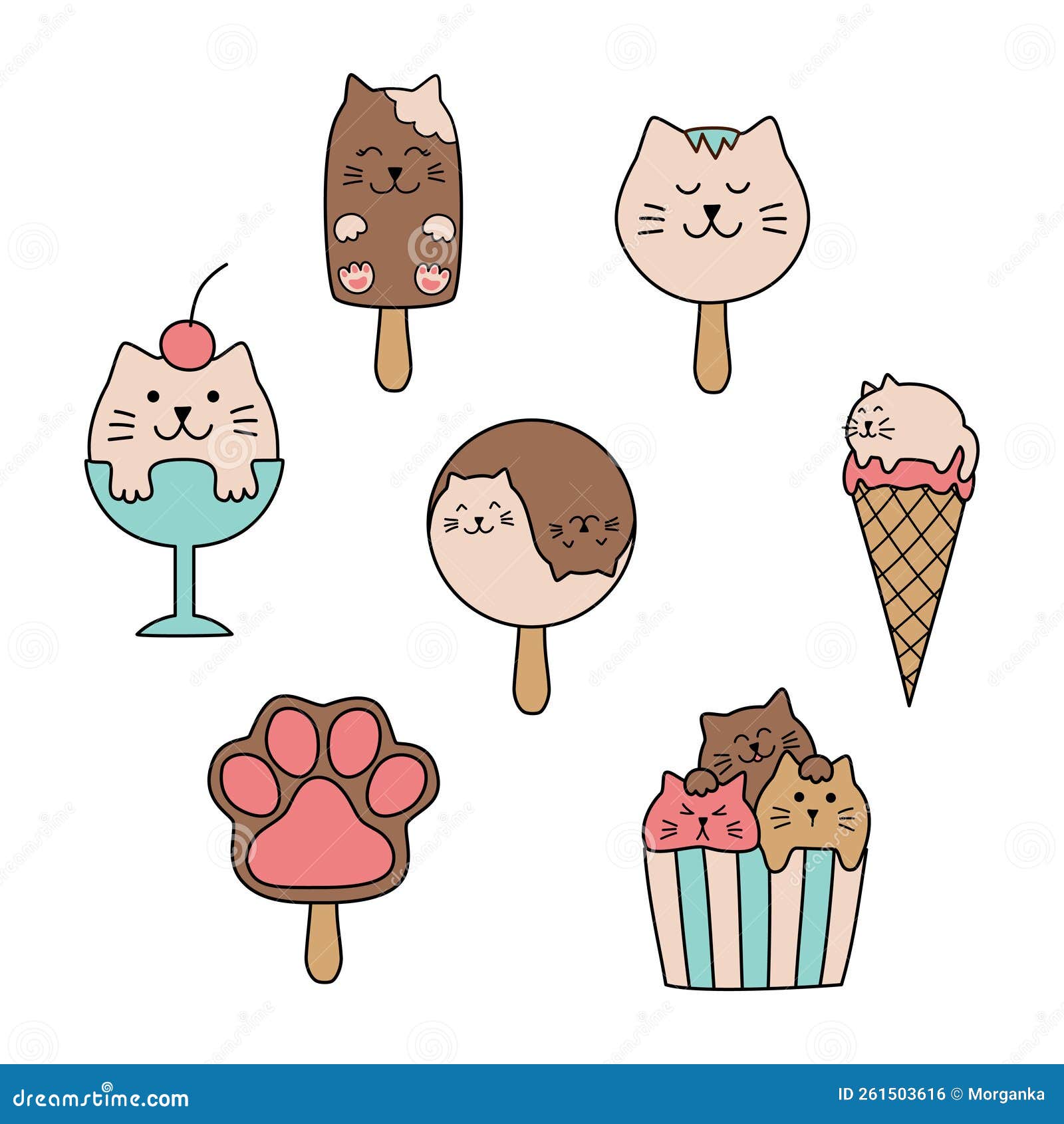 Dibujos gatitos kawaii kawaii comiendo helado