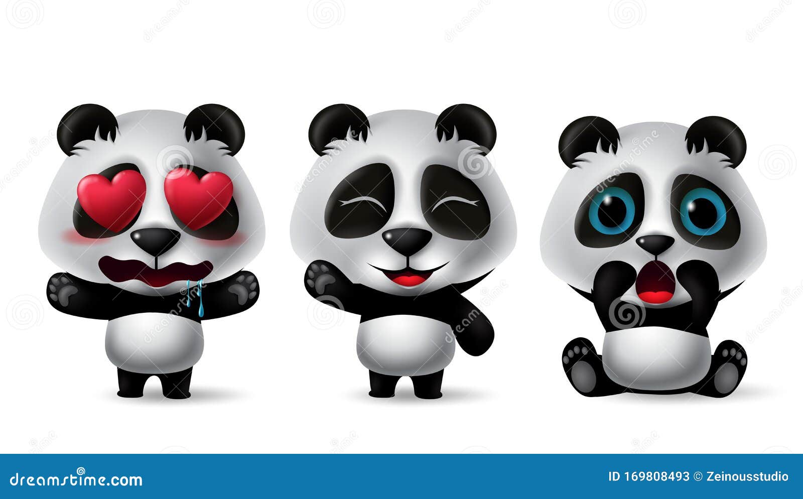 Um conjunto com ursos panda fofos ilustração vetorial para