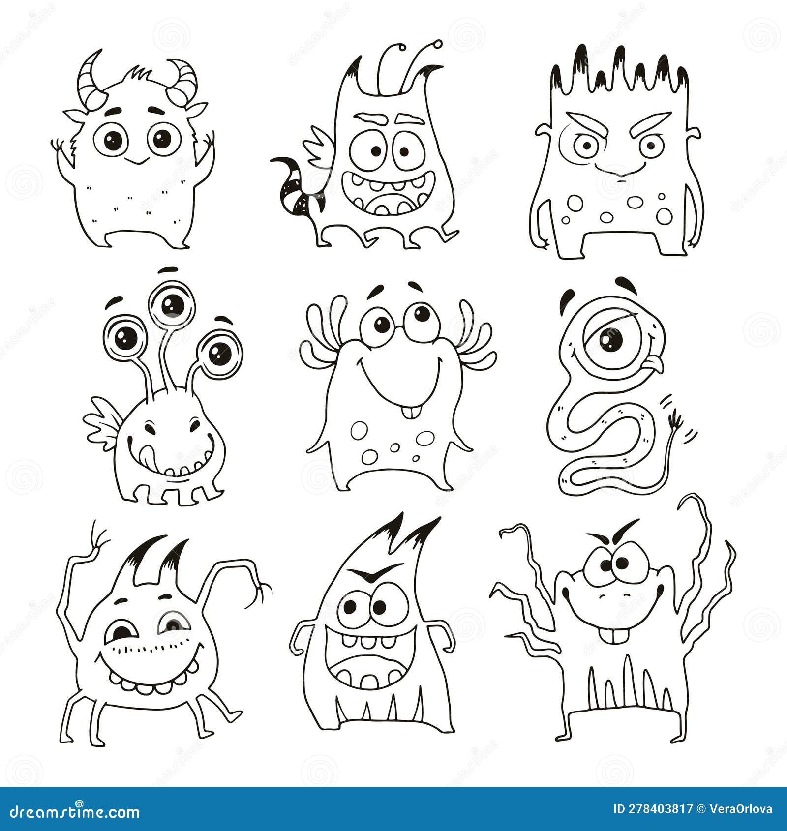 Conjunto de monstros, personagens de desenhos animados bonitos