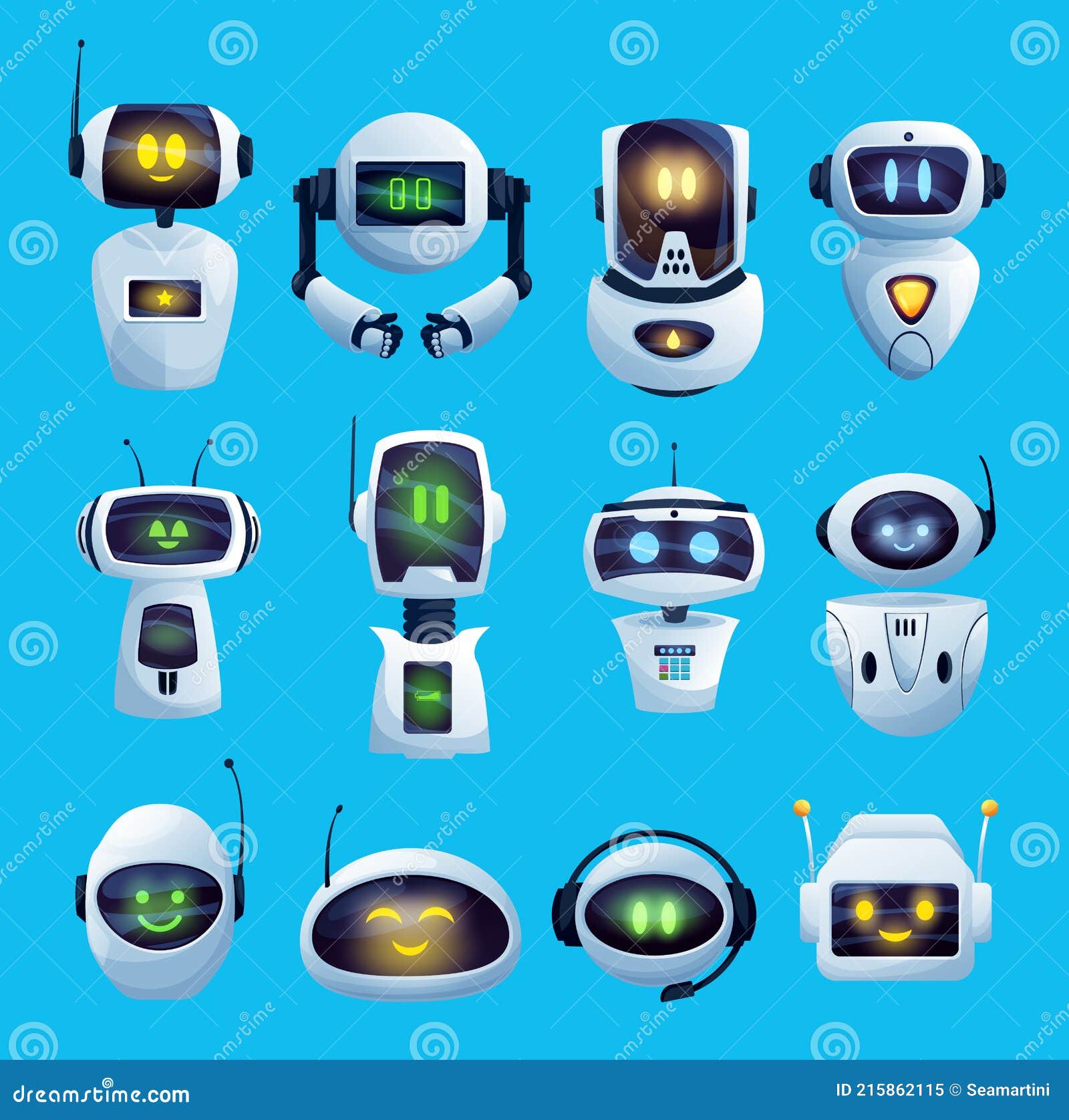 Ícones de etiqueta de brinquedos de robô desenhados à mão para