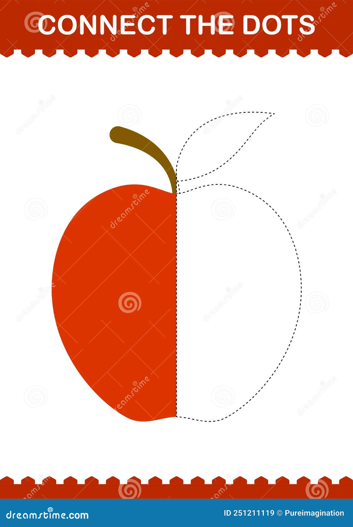 Connect the Dots Apple. Worksheet for Kids Stock Vector Illustration