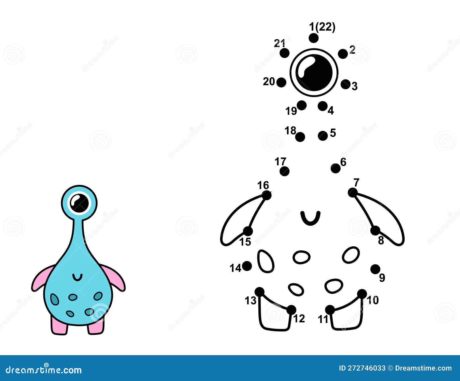 connect the dots and draw a cute alien character. join the numbers activity page